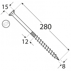 Wkręt ciesielski z łbem stożkowym 8mm - CS - karton DMX - 21