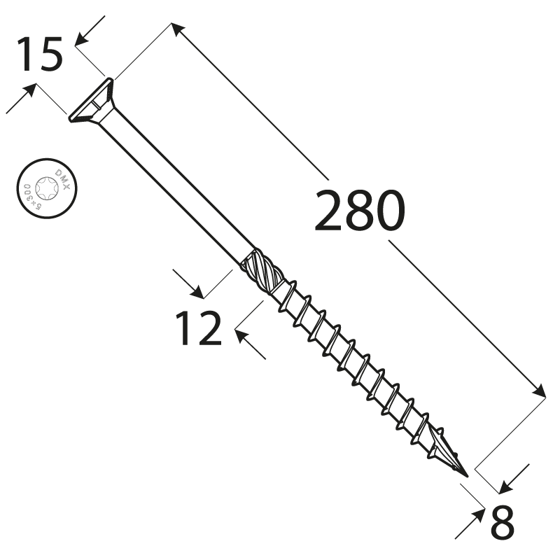Wkręt ciesielski z łbem stożkowym 8mm - CS - karton DMX - 21