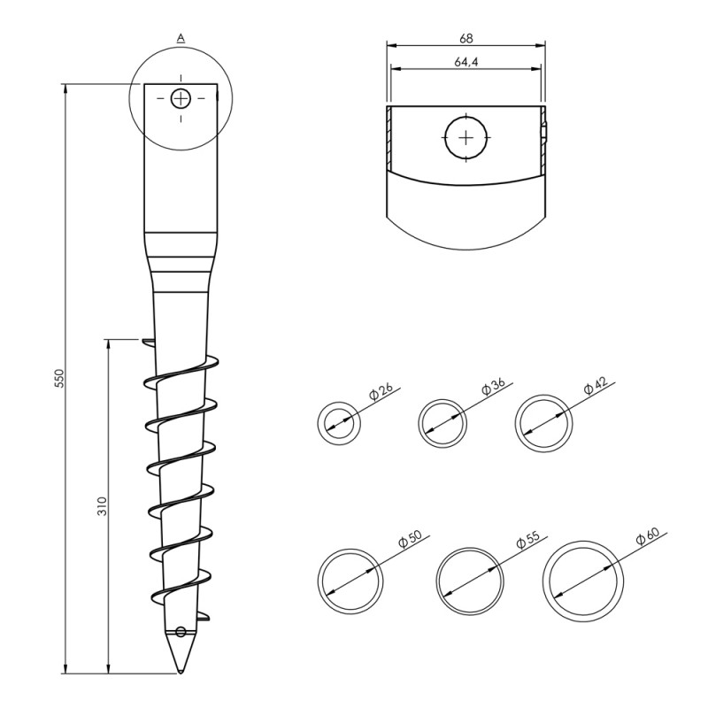 Podstawa słupa - wkręcana - PWO 68x550x1,8 GRUNDLINE - 4