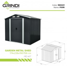 Domek ogrodowy metalowy, szary - Fiori III - 174x236x190 Grindi - 17