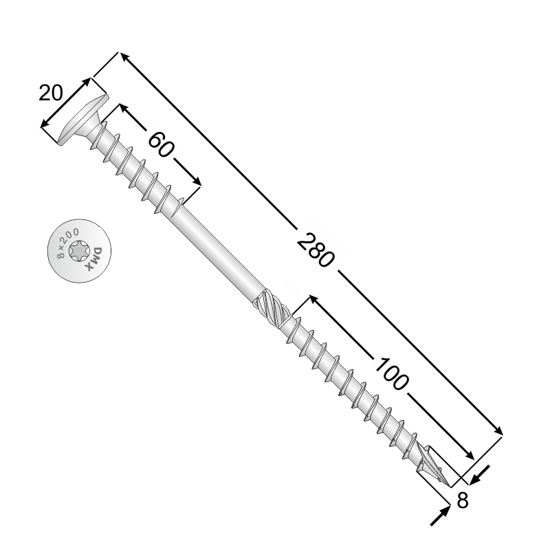 Wkręt do izolacji z łbem talerzowym 8mm - WKT - karton DMX - 7