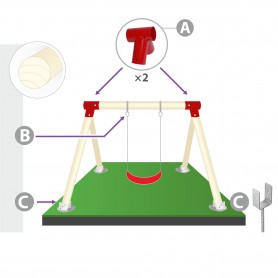 Zestaw montażowy huśtawki do belki okrągłej 100mm czerwony Grindi - 1