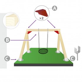 Zestaw montażowy huśtawki do belki kwadratowej 90mm - czerwony Grindi - 1