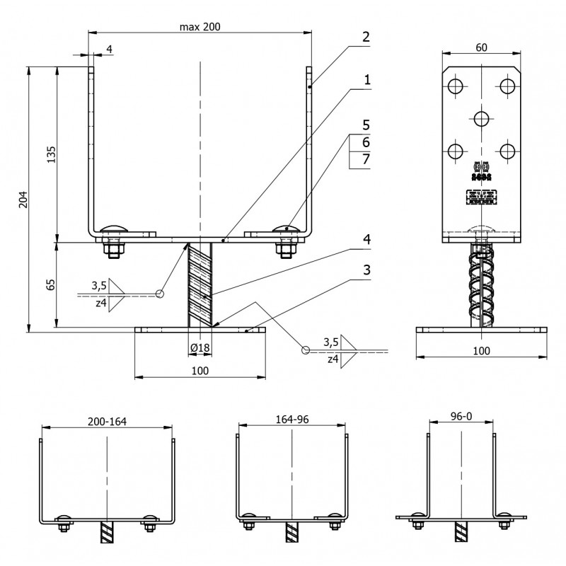 Podstawa słupa - regulowana - PSRT 60-200x136x4,0 GRUNDLINE - 4