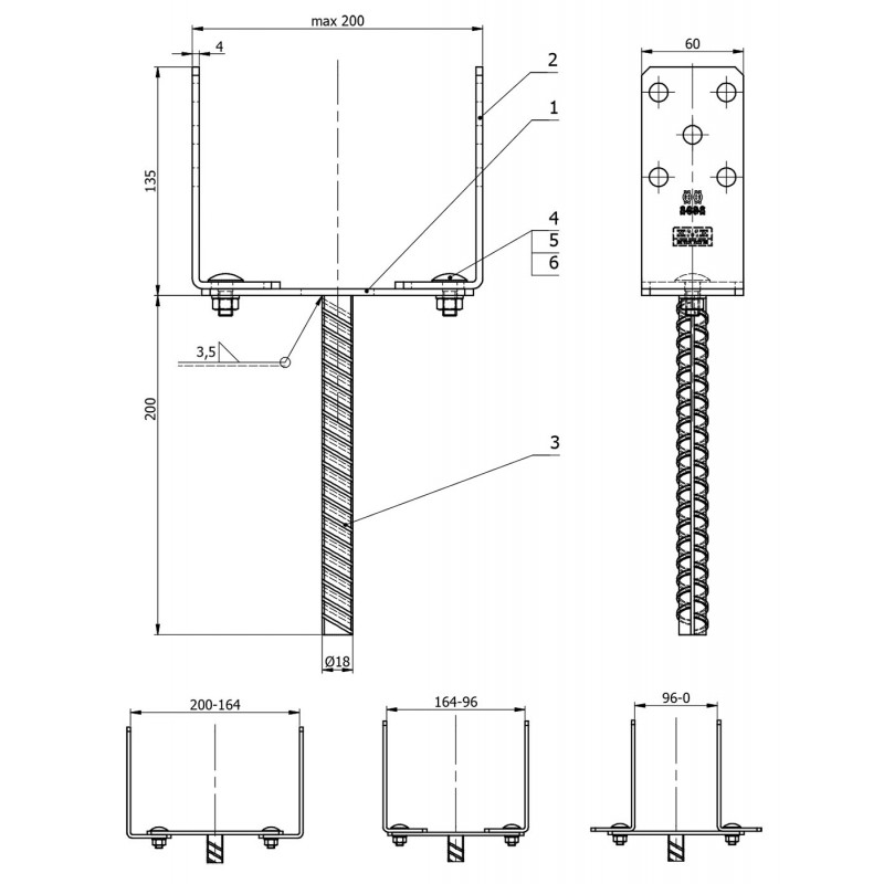 Podstawa słupa - regulowana - PSRU 60-200x136x4,0 GRUNDLINE - 4