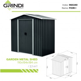 Domek ogrodowy metalowy, szary - Fiori I - 110x194x184 Grindi - 9