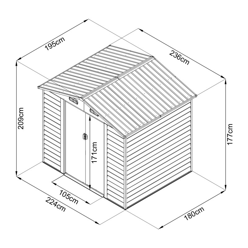 Domek ogrodowy metalowy, imitacja drewna - Arbor II - 195x236x209 Grindi - 9