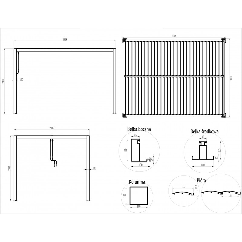 Pergola tarasowa, szara aluminiowa z otwieranym dachem - Kea I 3x4m Grindi - 7