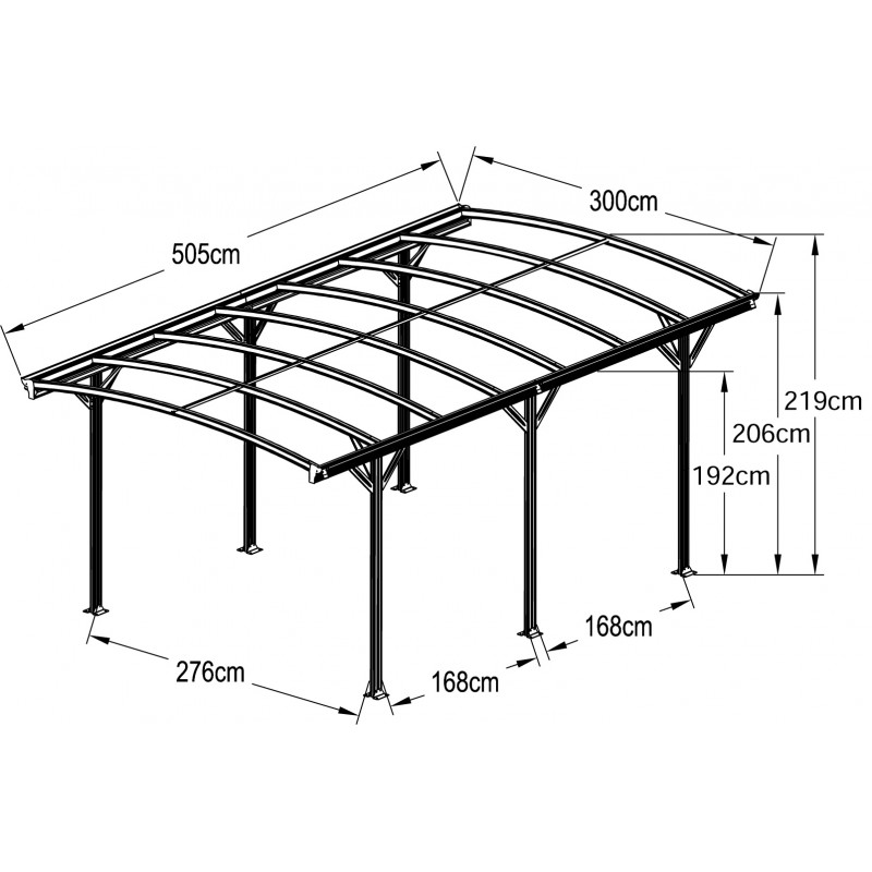 Wiata garażowa ALU 505x300x220 szara - Tilos I Grindi - 12