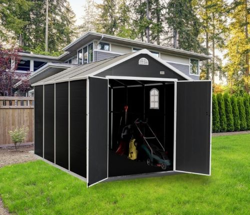 Domek ogrodowy plastikowy 2,4 x 3,7 x 2,4 m szary