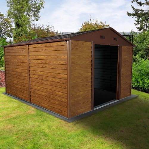 Domek ogrodowy metalowy 3,7 x 3,2 m - imitacja drewna - Domek narzędziowy Arbor V