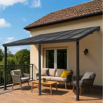 Pergola tarasowa przyścienna aluminiowa, szara - Nea II 4,3x3m