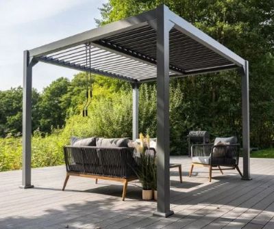 Pergola tarasowa, szara aluminiowa z otwieranym dachem - Kea II 3x4m