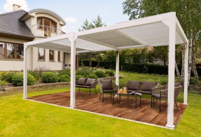 Pergola tarasowa, biała aluminiowa z otwieranym dachem - Kea III 6x3m