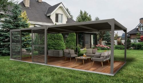 Pergola tarasowa, szara aluminiowa z otwieranym dachem - Kea V 8x4m