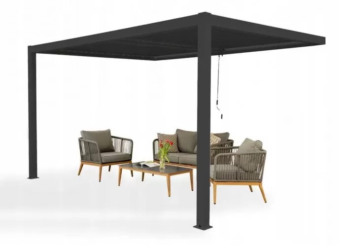 Pergola tarasowa przyścienna aluminiowa, szara - Kea VII 4x3m