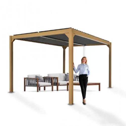 Pergola ogrodowa, imitacja drewna aluminiowa z otwieranym dachem - Kea II 3x4m