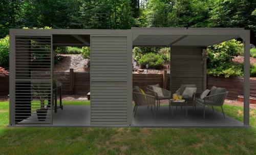 Pergola ogrodowa, szara aluminiowa z otwieranym dachem - Kea IV 6x4m