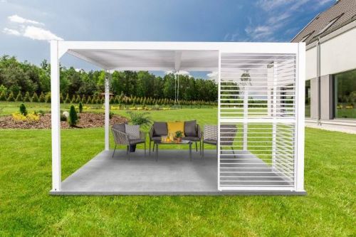 Pergola ogrodowa, biała aluminiowa z otwieranym dachem - Kea VI 4x4m